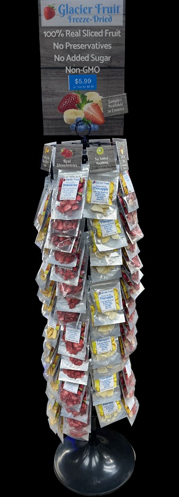 Glacier Fruit spinner rack with header card